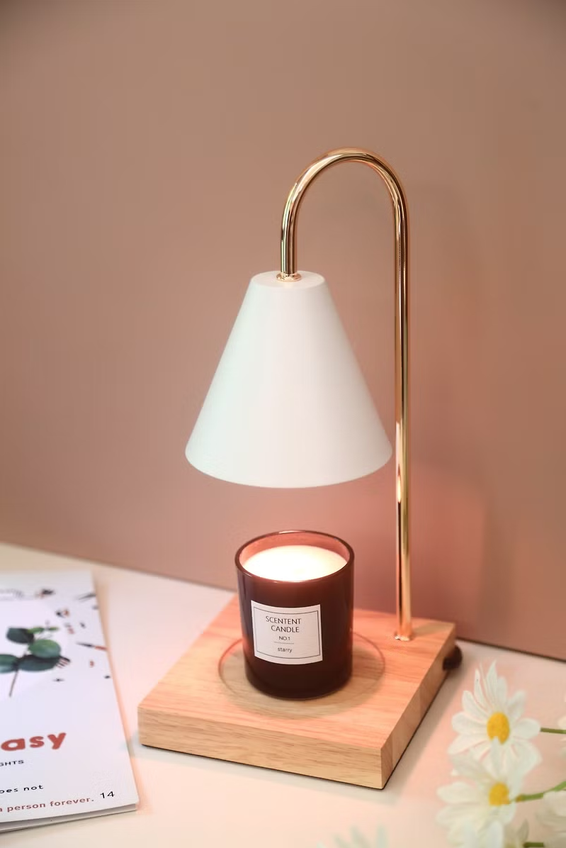 Lampe chauffe-bougies en bois et métal