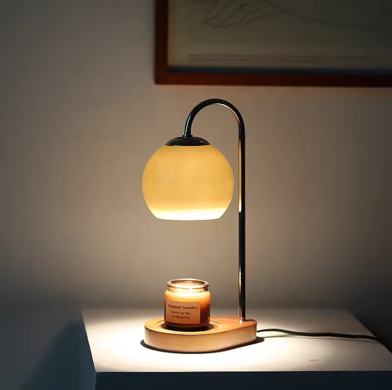 Lampe chauffe-bougies en verre rond