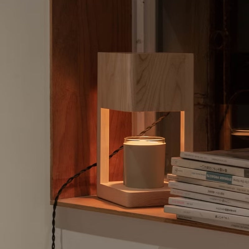 Lampe chauffe-bougies moderne en bois